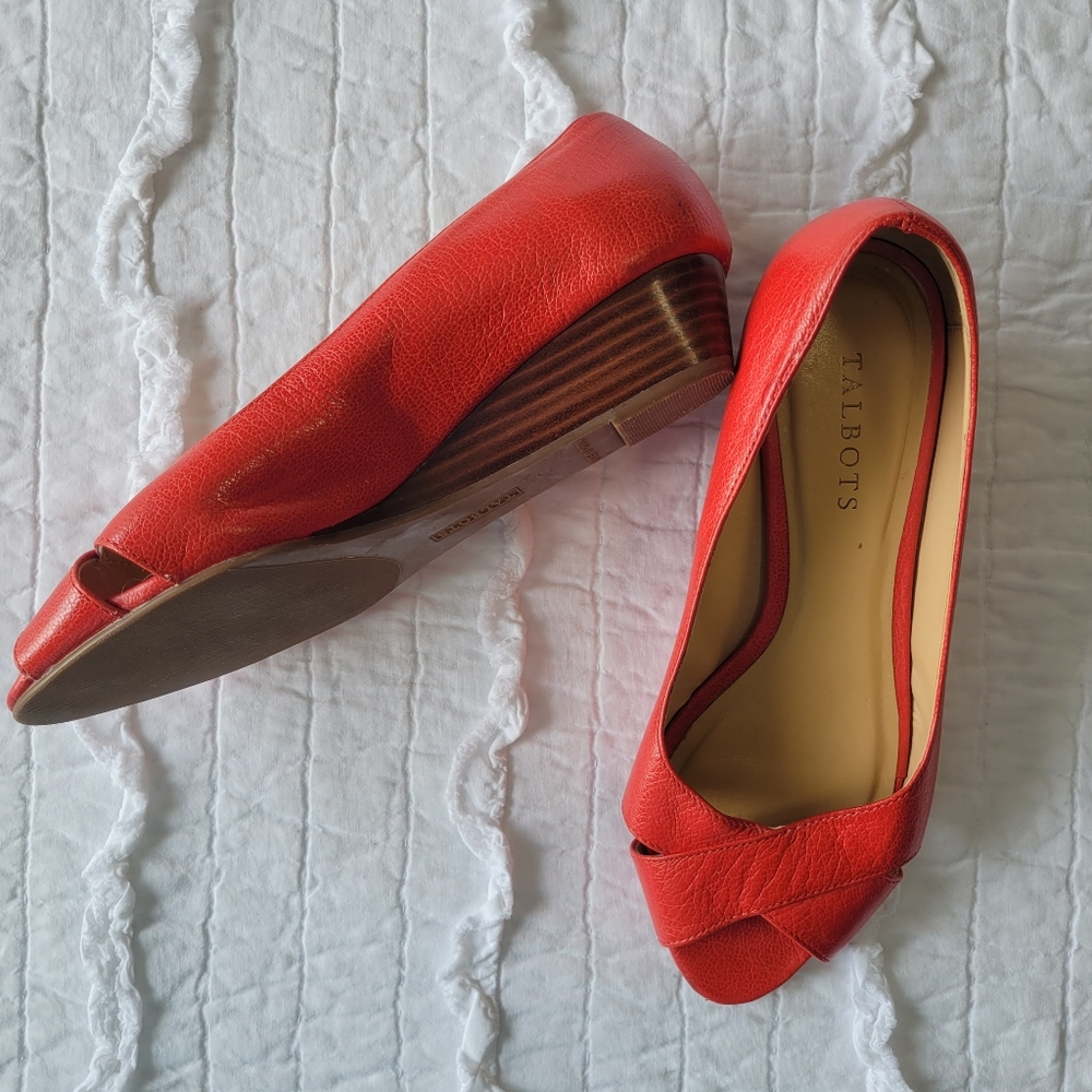 Talbots Orange Leather Open Toe Shoes 7.5 EUC